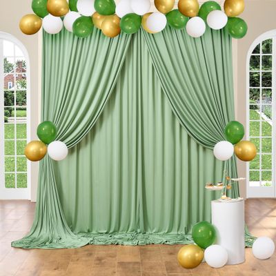 10ftx40ft Sage Green Wrinkle-Free Backdrop Drapes for Party, 8 Panels 5ftx10ft Sage Green Polyester Background Curtains Backdrop Decorations for Wedding, Birthday