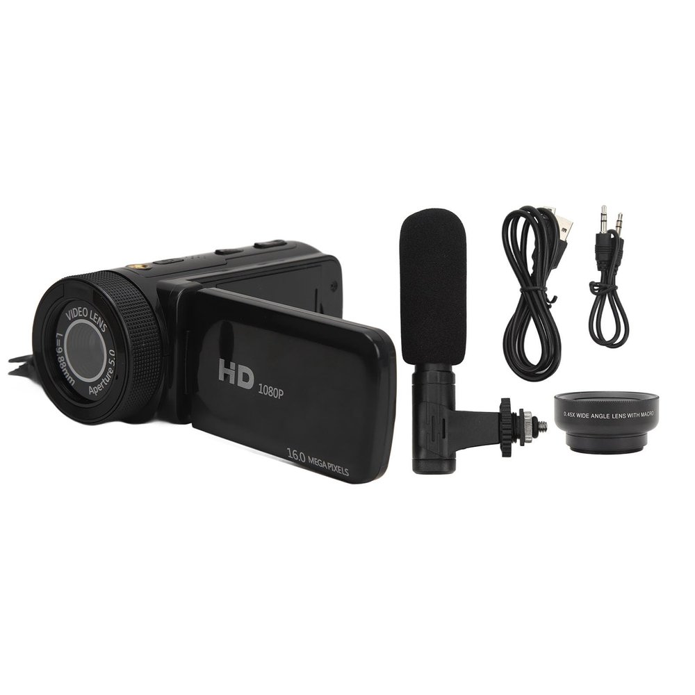 Video Camera Camcorder, 1080P 16MP Vlogging Camera Recorder with Rotatable Screen, External Microphone, Wide Angle Lens 16X Zoom Digital Video Camera for Audio Video Recording