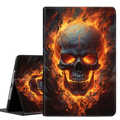 Case for Samsung Galaxy Tab A 10.1 Tablet 2019 SM-T510/T515, Multi-Angle Stand Smart Protective Cover, Shockproof Case Auto Sleep/Wake, Flaming Skull