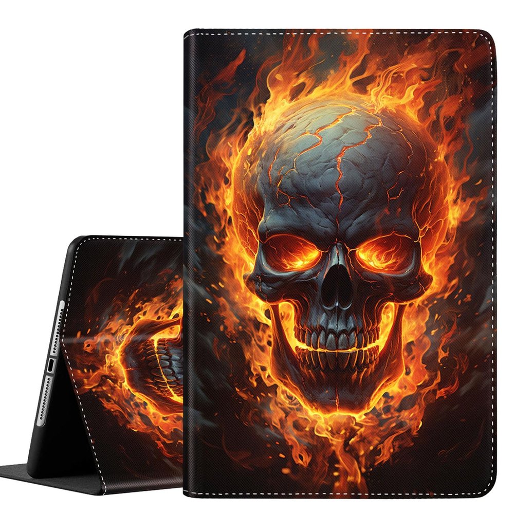 Case for Samsung Galaxy Tab A 10.1 Tablet 2019 SM-T510/T515, Multi-Angle Stand Smart Protective Cover, Shockproof Case Auto Sleep/Wake, Flaming Skull