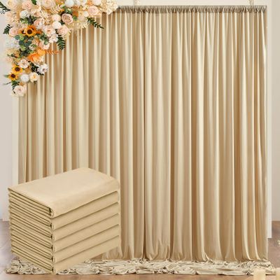 10ftx30ft Beige Wrinkle-Free Backdrop Drapes for Party, 6 Panels 5ftx10ft Beige Polyester Background Curtains Backdrop Decorations for Wedding, Birthday
