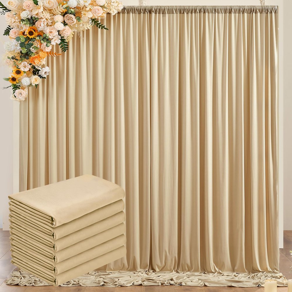 10ftx30ft Beige Wrinkle-Free Backdrop Drapes for Party, 6 Panels 5ftx10ft Beige Polyester Background Curtains Backdrop Decorations for Wedding, Birthday