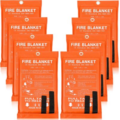 Jerify 8 Pack Fire Blanket for Home Emergency Fire Blanket 47 x 47 Inch Kitchen Fire Suppression Blanket Fiberglass Fire Blanket Flame Retardant Protection and Heat Insulation (Orange)
