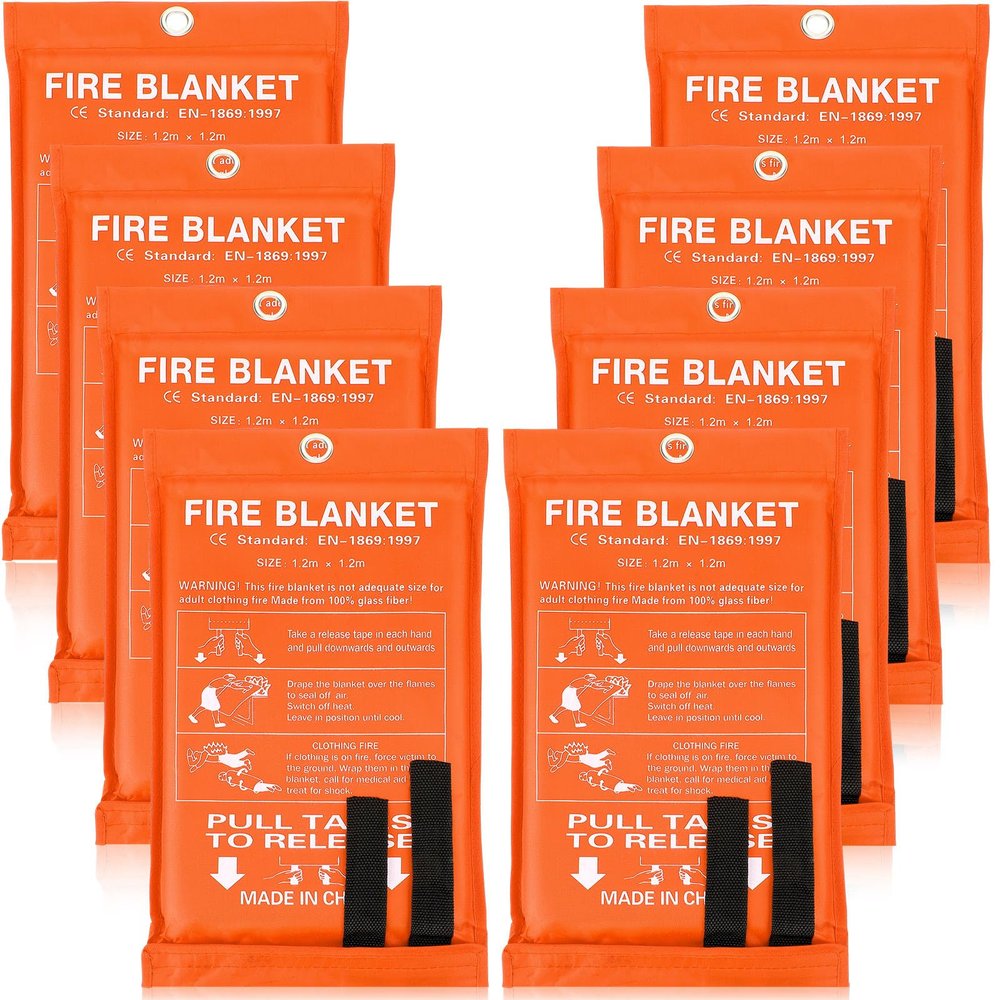Jerify 8 Pack Fire Blanket for Home Emergency Fire Blanket 47 x 47 Inch Kitchen Fire Suppression Blanket Fiberglass Fire Blanket Flame Retardant Protection and Heat Insulation (Orange)