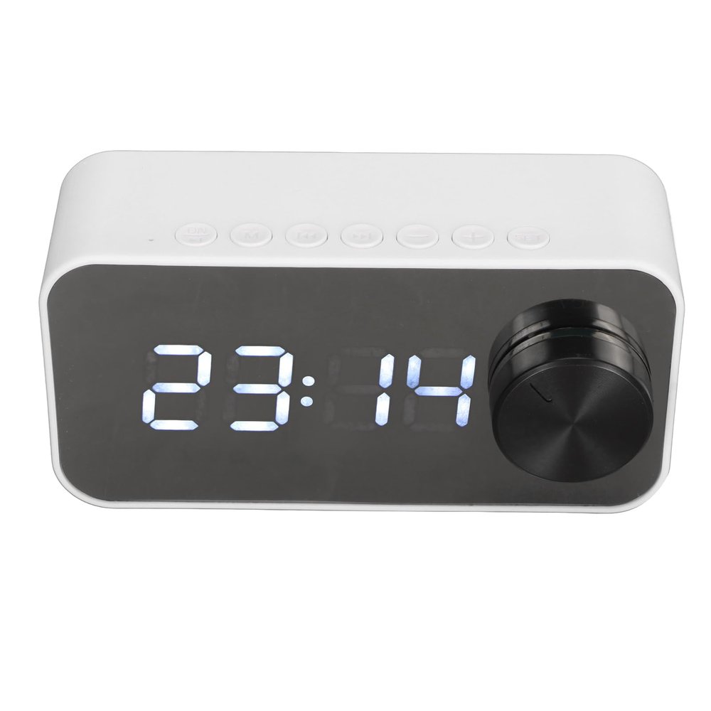 ASHATA Alarm Clock Radio with Bluetooth Speaker, Dual Alarm Digital Clocks Bedside with FM Radio, Built in Speaker, Temperature Display, Voice Broadcast, Support AUX Card (White)