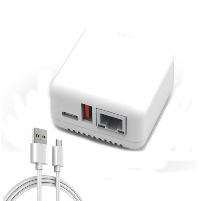 USB 2.0 Network Print Server USB Print Server 5V LAN Compact Print Share Server Print Server for for Android for Linux3.4(White) (US Plug)