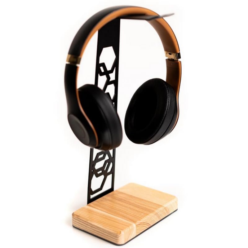 EWART WOODS Headphone Stand, Metal Headset Hanger Multi-Functional Gaming accessories, Gamer Earphones Holder, Minimalistic Headphones Organiser for Gamers, Gaming Setup accessories (Hexagon,Black)