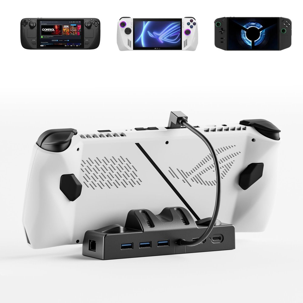 Kstkry Docking Station for ROG Ally/Steam Deck/Lenovo Legion Go,6-in-1 Dock with HDMI 2.0 4K@60Hz Gigabit Ethernet 3 USB-A and USB-C 3.0 Charging Compatible with ROG Ally/Steam Deck/Lenovo Legion Go