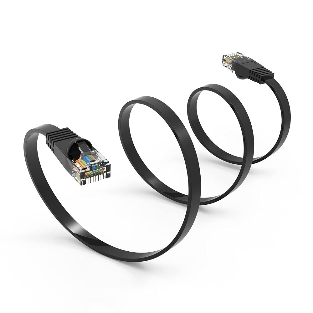 10Ft Cat6 Flat Ethernet Network Cable Black