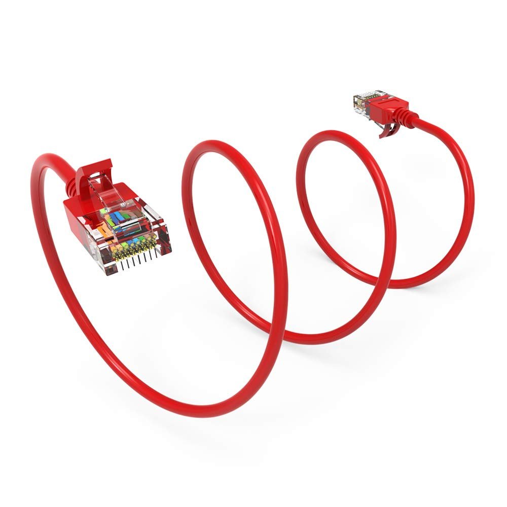 0.5Ft Cat6A UTP Slim Ethernet Network Booted Cable 28AWG Red