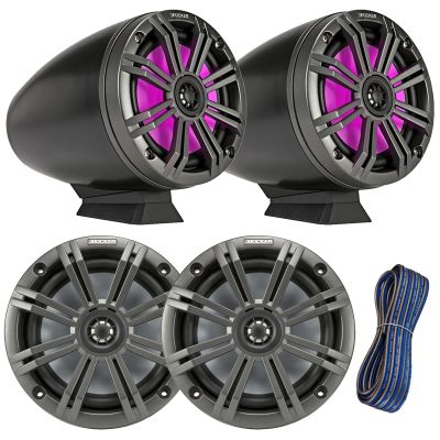 Kicker KMFC 6.5" 195 Watt Max Power Flat Mount Coaxial Black Marine Loaded Tower Speakers w/ MultiColor LEDs (Pair), 6.5" 195W Max OEM Replacement Charcoal Boat Speakers (Pair), Speaker Wire