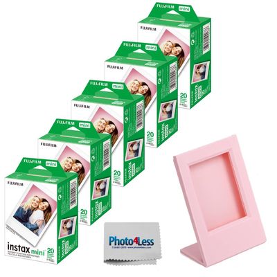 Fujifilm Instax Mini Twin Pack Instant Film (16437396) Bundle with Frame for Instax Mini Prints (100 Sheets)