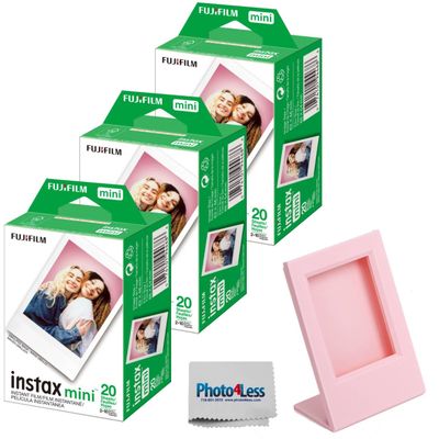 Fujifilm Instax Mini Twin Pack Instant Film Bundle with Frame for Instax Mini Prints (60 Sheets)