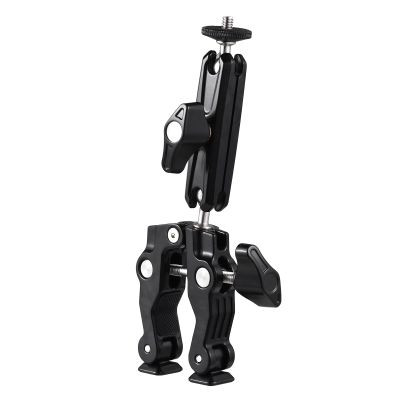 Andoer Multi-functional Clamp Bicycle Handlebar Adapter Mount Ball Mount Clamp Dual 360 Ballhead 1.5kg/3.3lbs Load Bearing Aluminum Alloy with 1/4 Screw 3/8 Thread Hole For amera Monitor Tripod