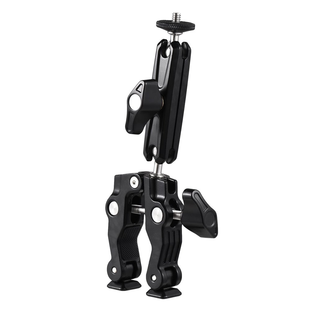 Andoer Multi-functional Clamp Bicycle Handlebar Adapter Mount Ball Mount Clamp Dual 360 Ballhead 1.5kg/3.3lbs Load Bearing Aluminum Alloy with 1/4 Screw 3/8 Thread Hole For amera Monitor Tripod