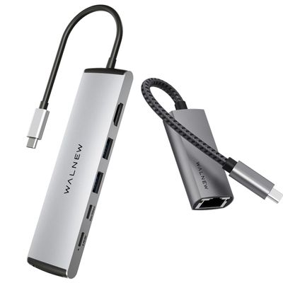 1pc USB C to 1Gbps Ethernet Adapter & 1pc 7 in 1 USB-C Hub