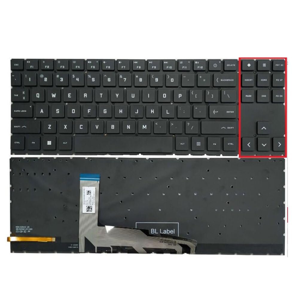 Laptop Replacement Keyboard Compatible for HP OMEN 15-EN 15-EK TPN-Q238 TPN-Q236 15-EN0000 15-EN1000 V193446CS1 US Layout White Backlit