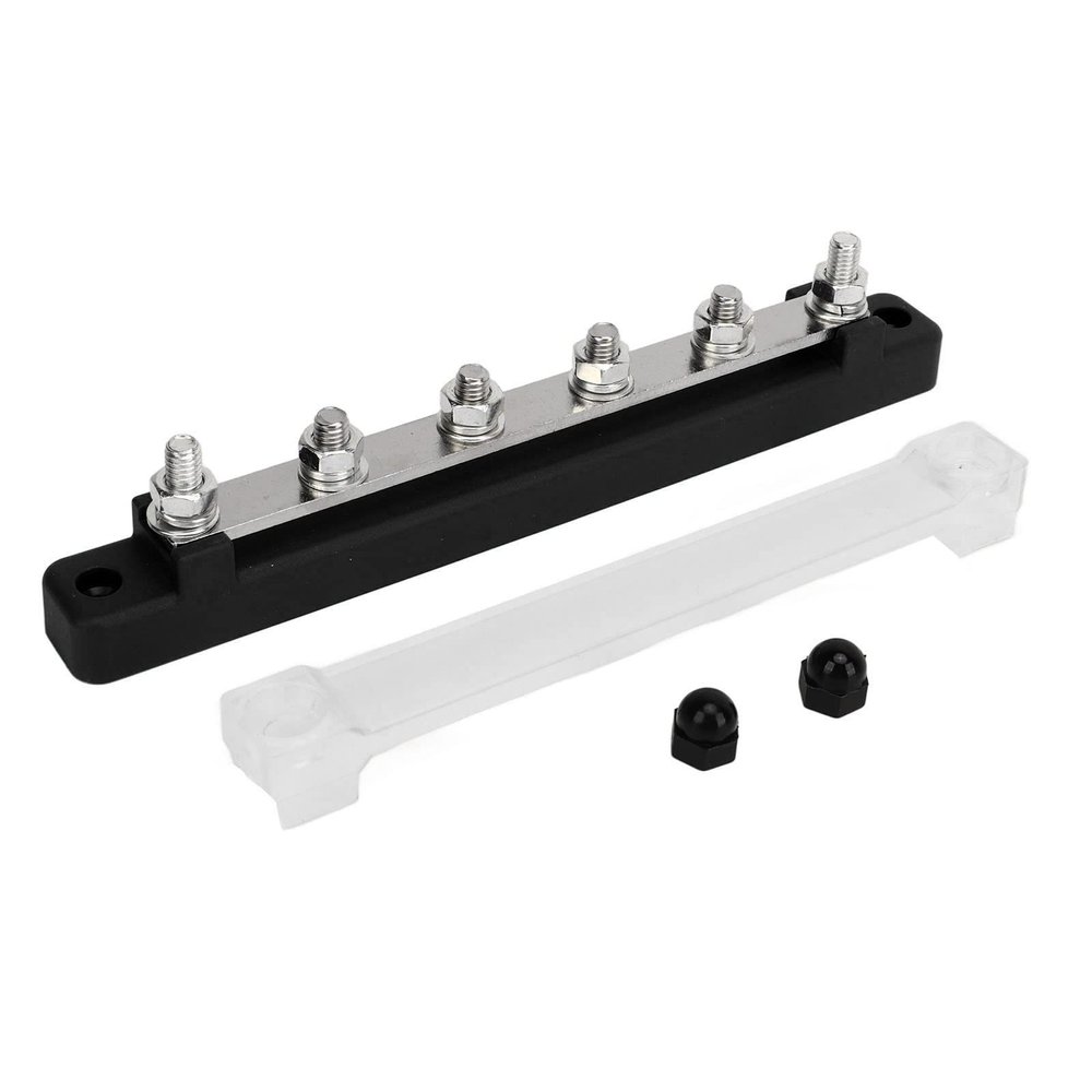 Acouto 6 Post Power Distribution Terminal Block with Dust Cover M6 Studs 48V 150A for Cars Boats RVs (Black)