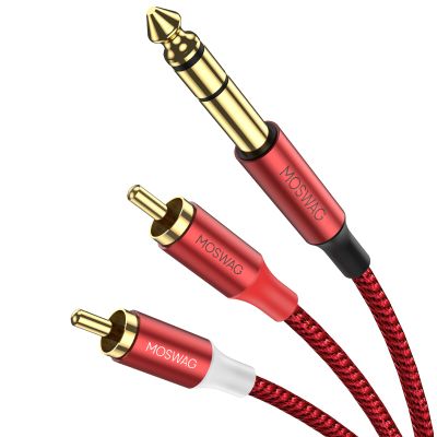 MOSWAG 1/4 inch TRS to Dual RCA Audio Cable,Gold Plated Copper Shell Heavy Duty 6.35mm 1/4 inch Male TRS to 2 RCA Male Stereo Audio Y Splitter Cable-16.5FT/5M