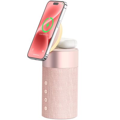COLSUR Bluetooth Speaker, Magnetic Wireless Charger, Bluetooth Speakers with Night Light, 2 in 1 Wireless Charging Station for iPhone 17/16/15/14/13/12 Series, AirPods Pro 2/4/3/2Gift Ideal (Pink)