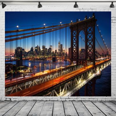 CORFOTO 12x8ft Fabric Manhattan Bridge at Night Photography Backdrop New York City Background Modern City Sunset Decorations NYC Themed Birthday Party Baby Shower Photoshoot Booth Studio Props