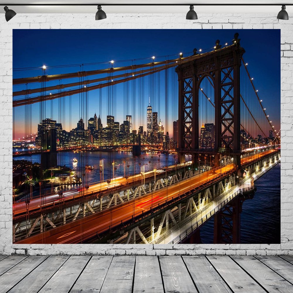CORFOTO 12x8ft Fabric Manhattan Bridge at Night Photography Backdrop New York City Background Modern City Sunset Decorations NYC Themed Birthday Party Baby Shower Photoshoot Booth Studio Props