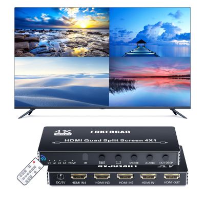 LUKFOCAB HDMI Multi-Viewer 4X1, Seamless Switcher 4 in 1 Out, Quad Multi Viewer Switcher with IR Remote, Supports 4K 30Hz, 5 Display Modes for Security Camera, Gaming Consoles