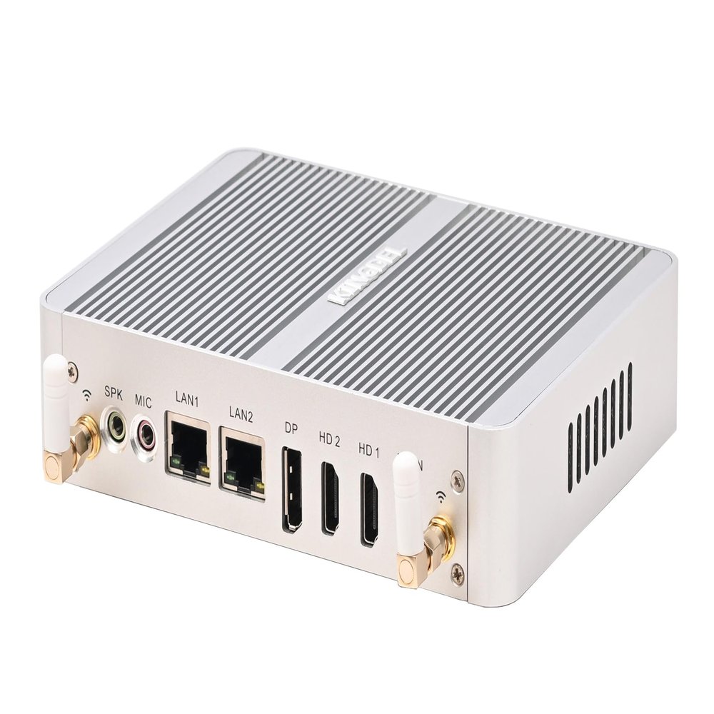 KINGDEL Fanless Mini Desktop Computer with 12th Gen. CPU N100(4C/4T, up to 3.4Ghz), 8GB DDR4 RAM+512GB NVMe SSD, 2xHD+DP, 2xNICs, 4K:4096x2160, WiFi+BT, Silent Working