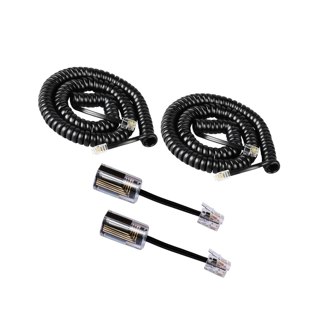 Lativu Telephone Cord Detangler, 2 Pack Phone Cord for Landline 8.5 Ft Uncoiled (1.2 Ft Coiled) and 2 Pack 360 Degree Rotating Telephone Handset Cords Tangle Free, Black