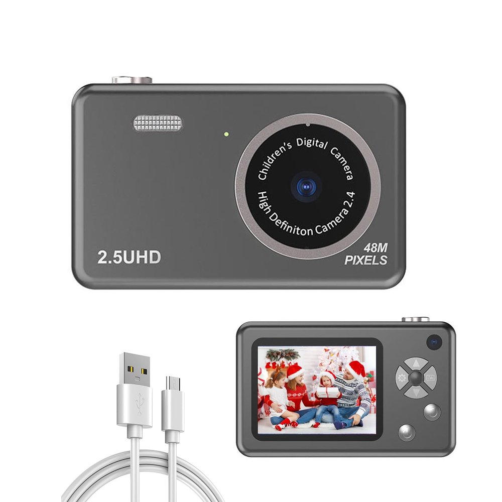 48MP Full HD Digital Point-and-Shoot Camera with 8X Digital Zoom Compact Selfie Video Recorder for Kids Beginners Gift - Black