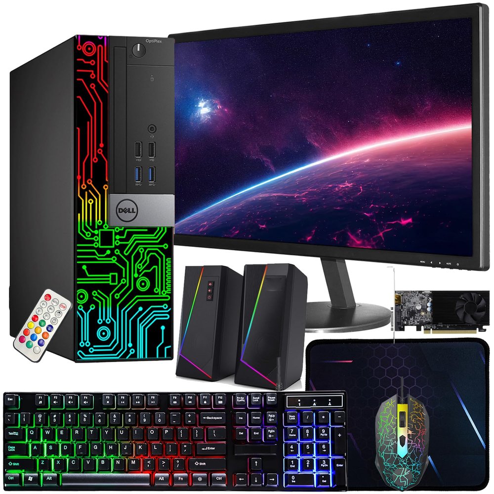 Dell OptiPlex 5060 SFF RGB Computer PC, Intel Core i5-8500, GeForce GT 1030 2GB GDDR5, 32GB RAM, 512GB NVMe, 1TB HDD, 22 Inch HDMI Monitor, Gaming Speakers, WiFi, Bluetooth, Windows 11 Pro (Renewed)