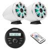 Kicker All-Weather Marine Gauge Style Bluetooth USB Digital Media Center Receiver, 6.5" 195 Watt Max Power Flat Mount White MultiColor LED Loaded Boat Tower Speakers (Pair) with LED Remote Control view 1