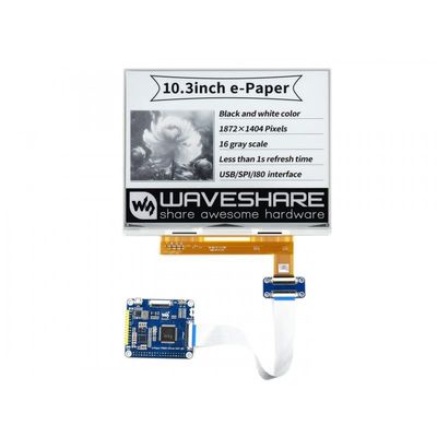 10.3inch E-Paper E-Ink Display HAT Compatible with Raspberry Pi 18721404 Resolution Black and White Color 16 Grey Scales USB/SPI / I80 Communication
