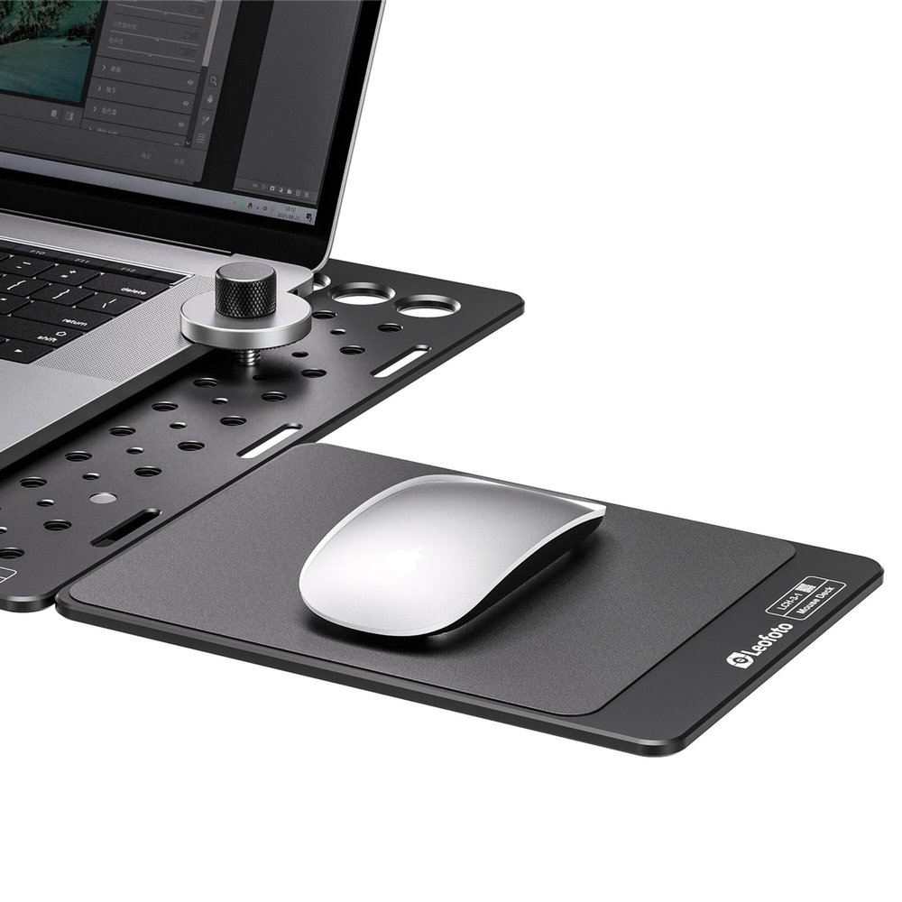 Leofoto Mouse Tray for Laptop Trays and Media Carts, Adjustable Sliding Rail Design, 3/8"-16 Screws Included (LCH-3-1)