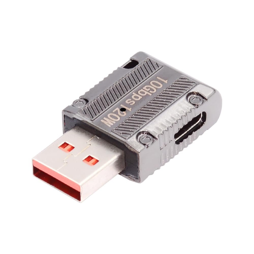 NFHK USB-C USB 3.1 Type C Female to USB 3.0 Type-A Male 90 Degree Right Angled Slim Type 10Gbps Data 120W Power Adapter Mecha Cyberpunk Style
