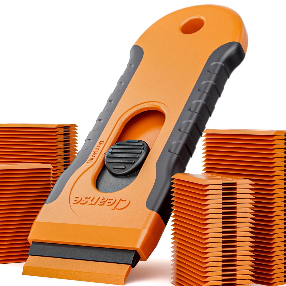 100Pcs Blade Plastic Razor Blade Scraper with Retractable Blade: Without Damaging Surfaces Cleaning Tool for Adhesive Remover, Sticker Remover, Labels, Paint, Work on Cars, Windows, Trucks, Mailboxes
