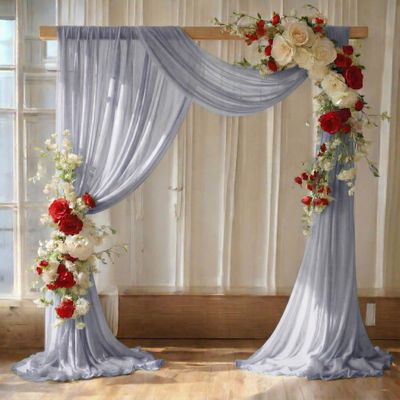 MDS Pack of 1 Wedding Arch Drape Panel (30" Width x 50ft Long) Sheer Chiffon Arbor Canopy Drapery Fabric for Wedding Ceremony Reception Decoration Party Ceiling Backdrop Curtain Swag - Cool Gray