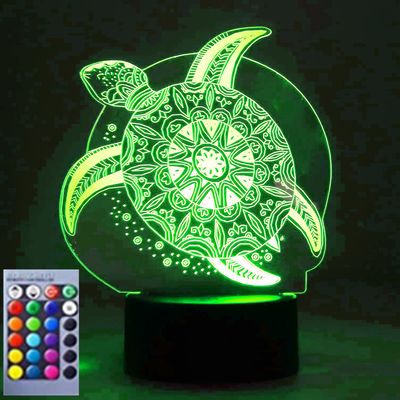 Jinnwell 3D Turtle led Night Light Lamp Illusion Night Light 16 Color Changing Table Desk Decoration Gift Acrylic Flat ABS Base USB Cable Toy