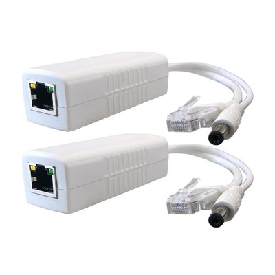 2-Pack Gigabit PoE Splitter Converter, 12V DC Output, IEEE 802.3 af/at Compliant, 10/100/1000Mbps, Plug 5.5mm x 2.1mm, for IP Camera, AP, WiFi Node, IP Phone and More, White