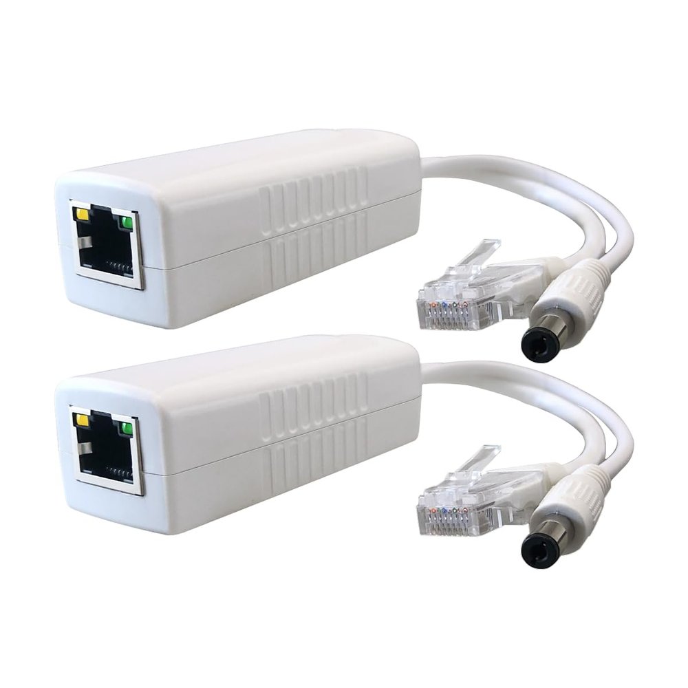 2-Pack Gigabit PoE Splitter Converter, 12V DC Output, IEEE 802.3 af/at Compliant, 10/100/1000Mbps, Plug 5.5mm x 2.1mm, for IP Camera, AP, WiFi Node, IP Phone and More, White