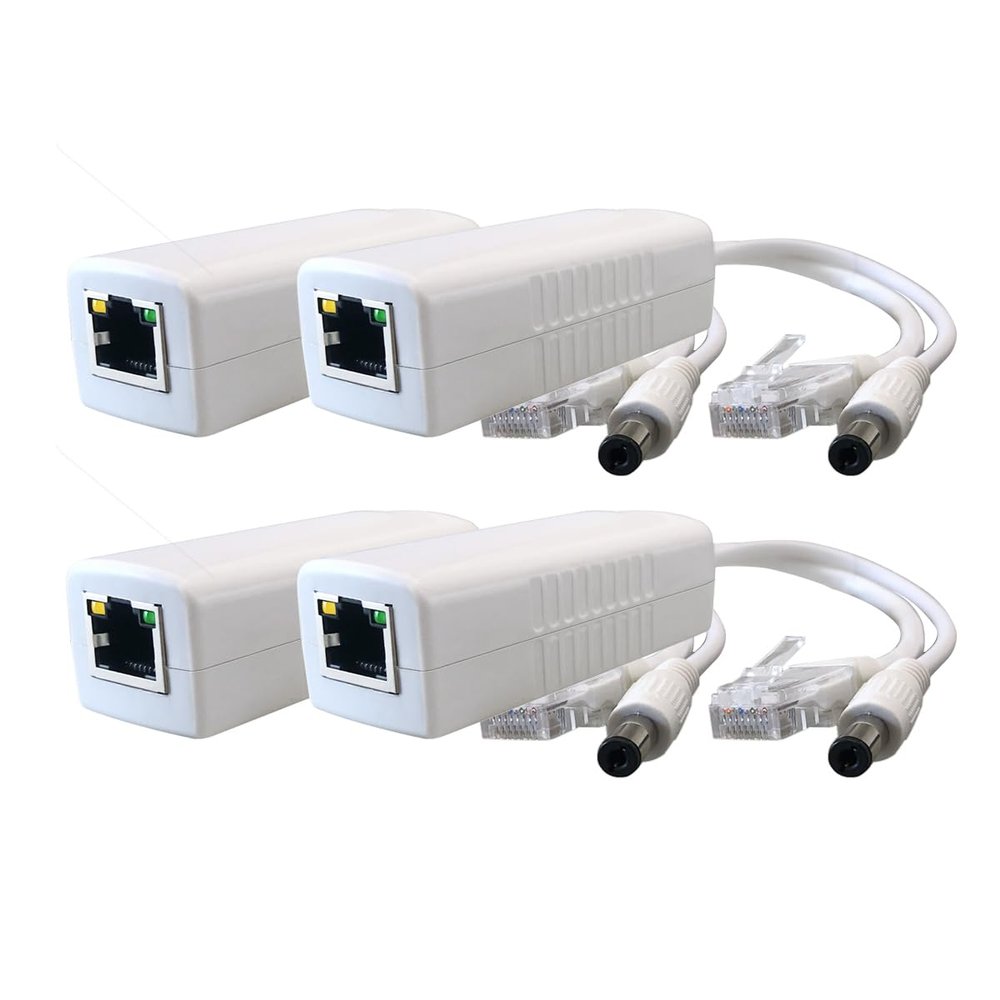 4-Pack Gigabit PoE Splitter Converter, 12V DC Output, IEEE 802.3 af/at Compliant, 10/100/1000Mbps, Plug 5.5mm x 2.1mm, for IP Camera, AP, WiFi Node, IP Phone and More, White