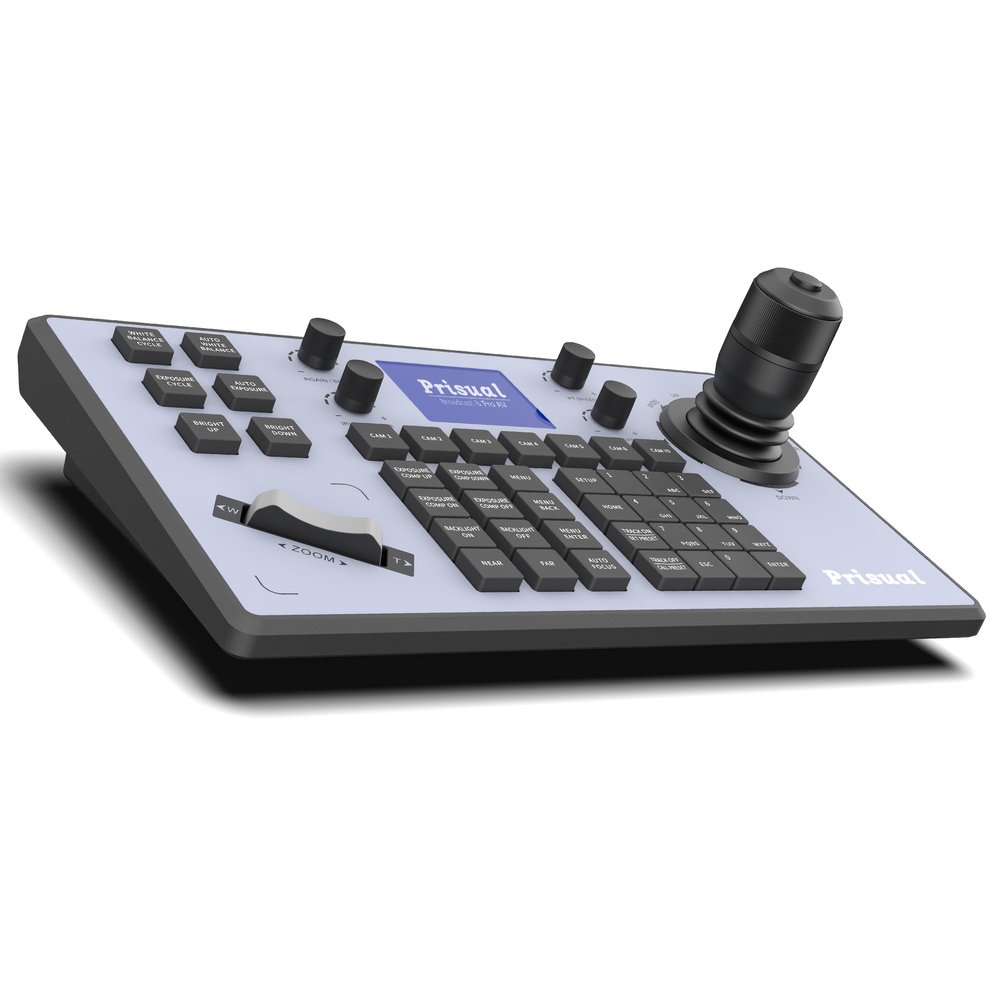 Prisual PTZ Camera Controller PoE 4D Joystick LCD Screen Setup, Elevate Your Church Live Streaming with VISCA is Fully Compatible and extensible, Pelco D/P RS232 RS485 NDI (TEM-JOY1)