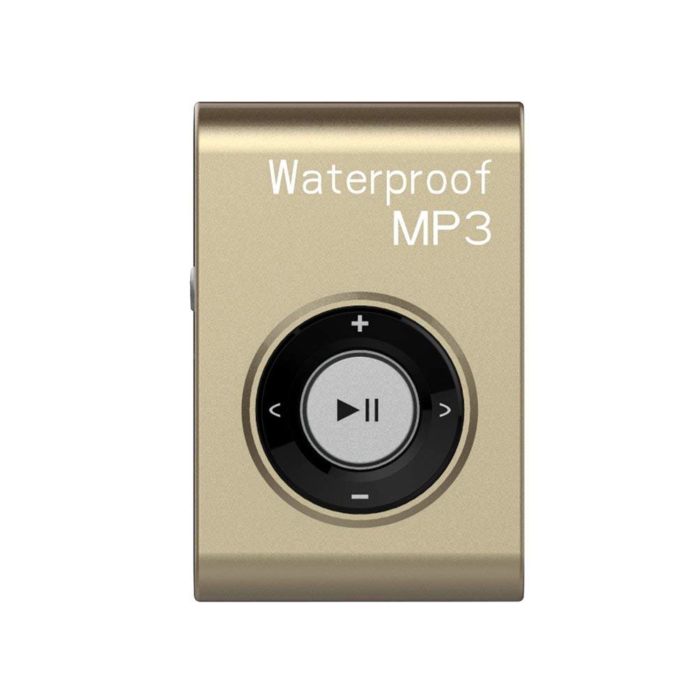 IPX8 Waterproof Swimming MP3 Player Built-in 8GB Sports Running Surf MP3 Music with FM Radio Hi-Fi Waterproof Headphone (Gold)