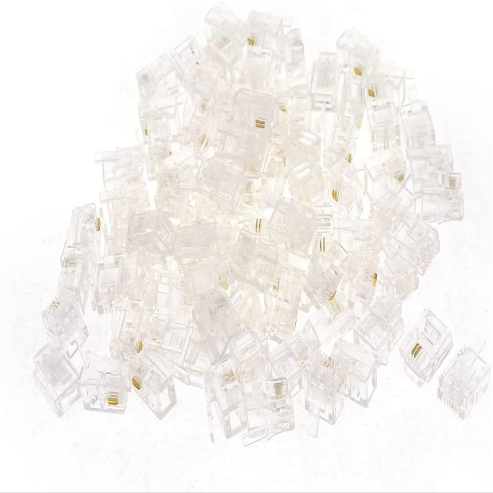 XYWHPGV Plastic Telephone Cable 6P4C RJ11 Plug Connector, 100 Pieces for Landline Telephone, Clear(6f031 fe348 85f10 82ab3 34858 70f28