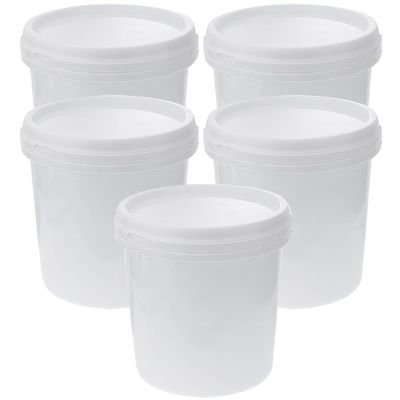 5PCS White Food Grade Buckets,Bucket Pail Container with Lid Heavy Duty Plastic Bucket for Ranch Kitchen Party Fishing Painting - 1L