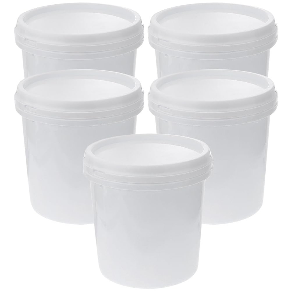 5PCS White Food Grade Buckets,Bucket Pail Container with Lid Heavy Duty Plastic Bucket for Ranch Kitchen Party Fishing Painting - 1L