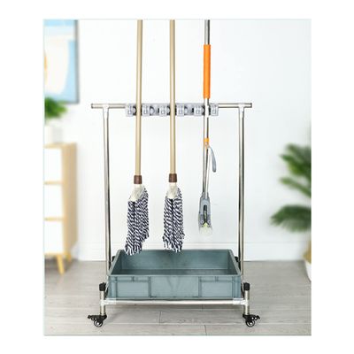 Racks Movable Broom Mop Holder,Commercial Mop Rack, Cleaning Tool Cart,Housekeeping Supplies Organizer, Garden Tool Storage,Mop Drain Rack can put wet mops,with Gray Tray,Garden Closet Garage Organize