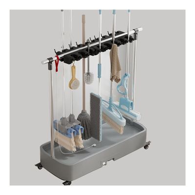 SCOOVY Racks Floor Standing Broom Mop Holder, Movable Commercial Mop Rack,Cleaning Supplies Organizer, Garden Tool Cart Storage,Umbrella Stand,Mop Drain Rack,House Organization Must Haves