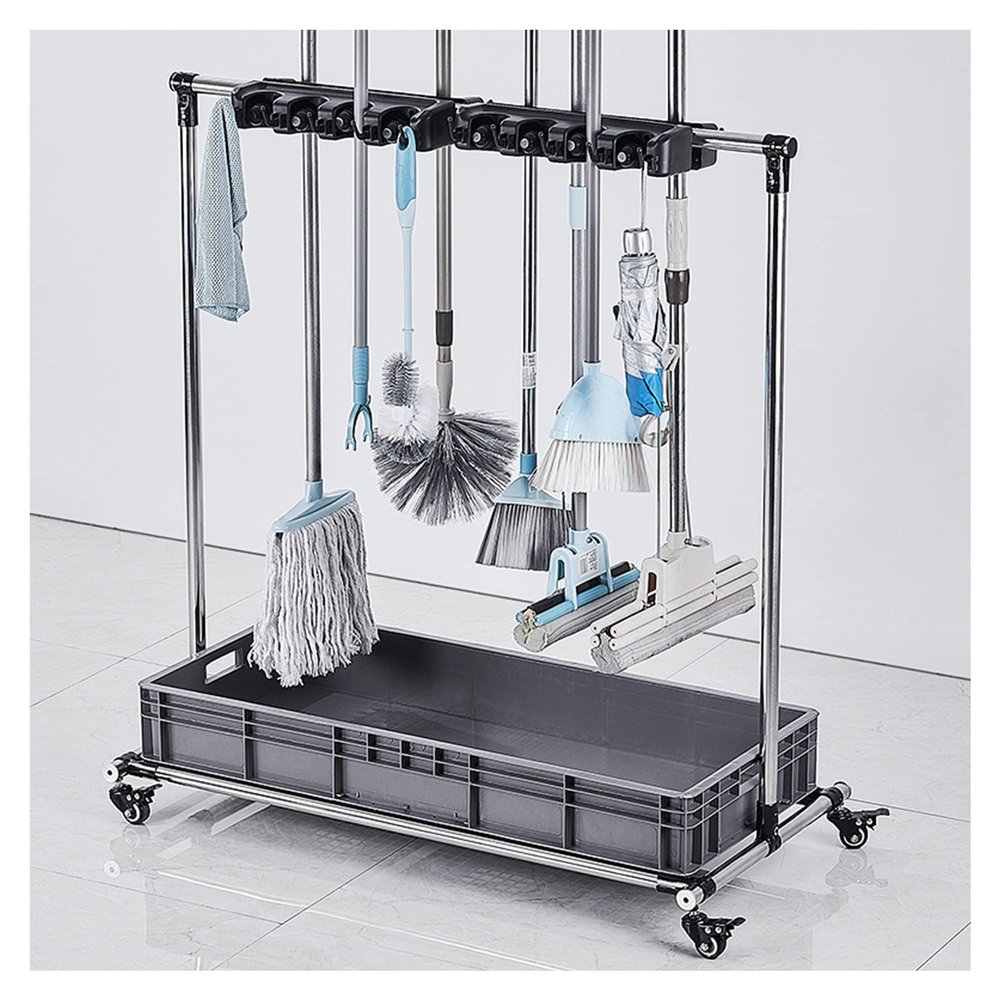 Racks Movable Floor Standing Mop Broom Holder Commercial Cleaning Tool Cart,Cleaning Supplies Organizer,Garden Garage Tool Storage Rack,Housekeeping Supplies,for Schools,Garden,Garage,Factories