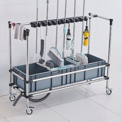 Racks Cleaning Tool Tower Mop Holder Umbrella Stand,Broom and Mop Holder Put Wet Mops Movable Commercial Mop Rack,for Garden Garage Schools, Hospitals, Factories, Hotels,Property Companies Restaurant
